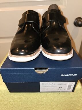 Cole Haan Black Leather Slip-On Loafers with White and Tan Sole